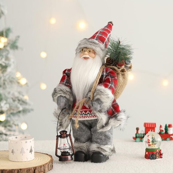 14-inch Santa Claus Figurine with Kerosene Lamp & Sack - Christmas Decor - Picture 4 of 6